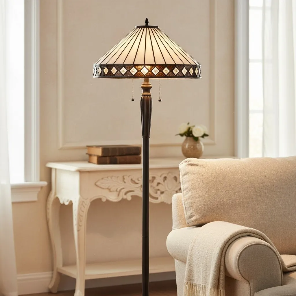 TF Fargo Geometric Art Deco Tiffany Floor Lamp for Living Room Corner Lighting KL1808