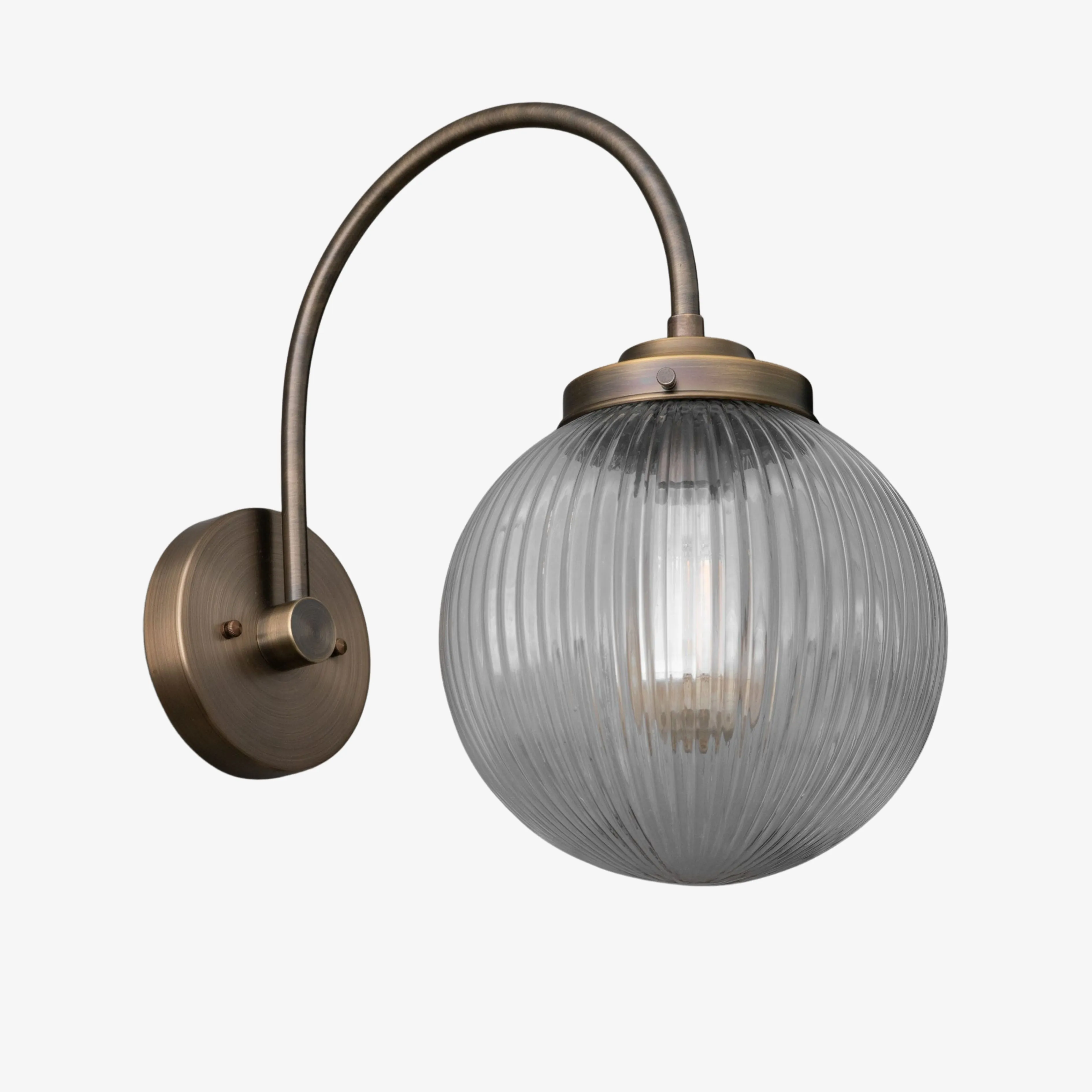 Glorica Glass Aged Brass Wall Sconce - Ribbed Glass Shade Industrial Style Lighting KL1518