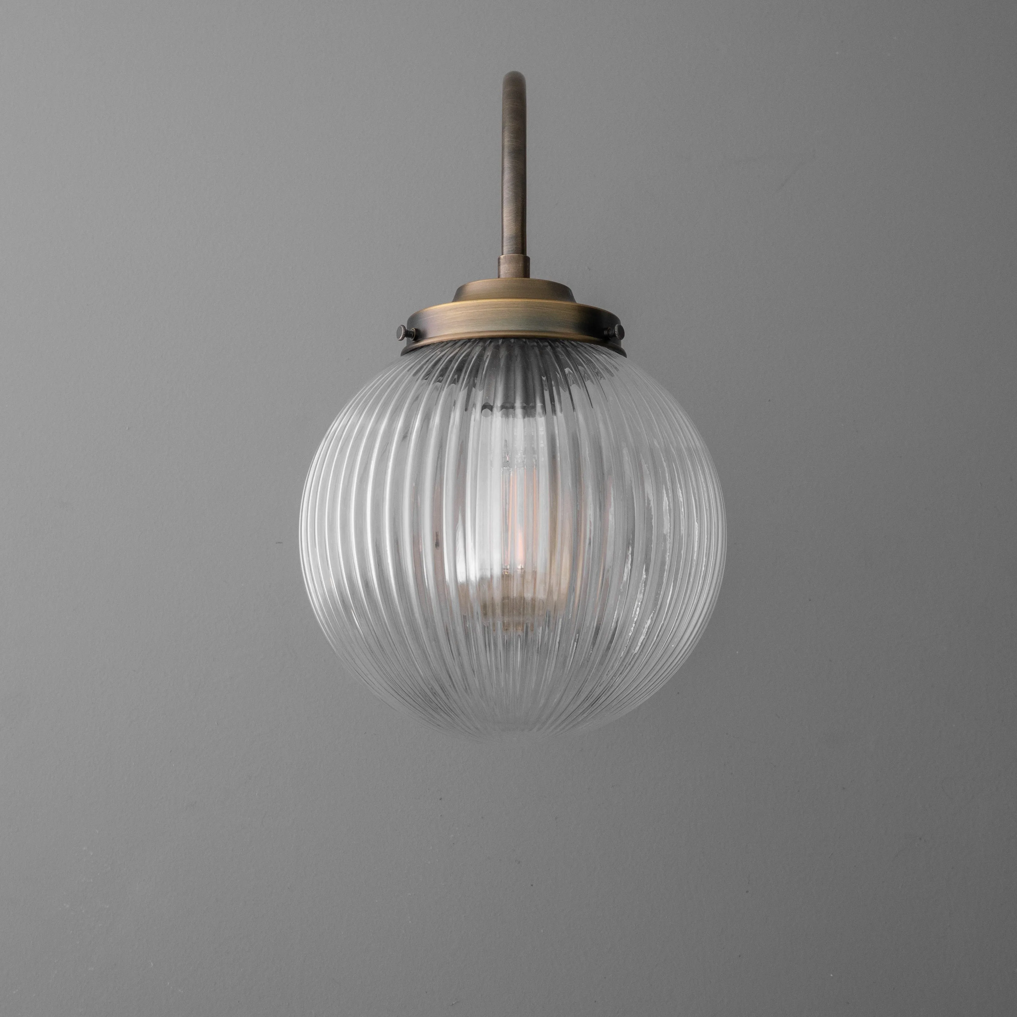 Glorica Glass Aged Brass Wall Sconce - Ribbed Glass Shade Industrial Style Lighting KL1518