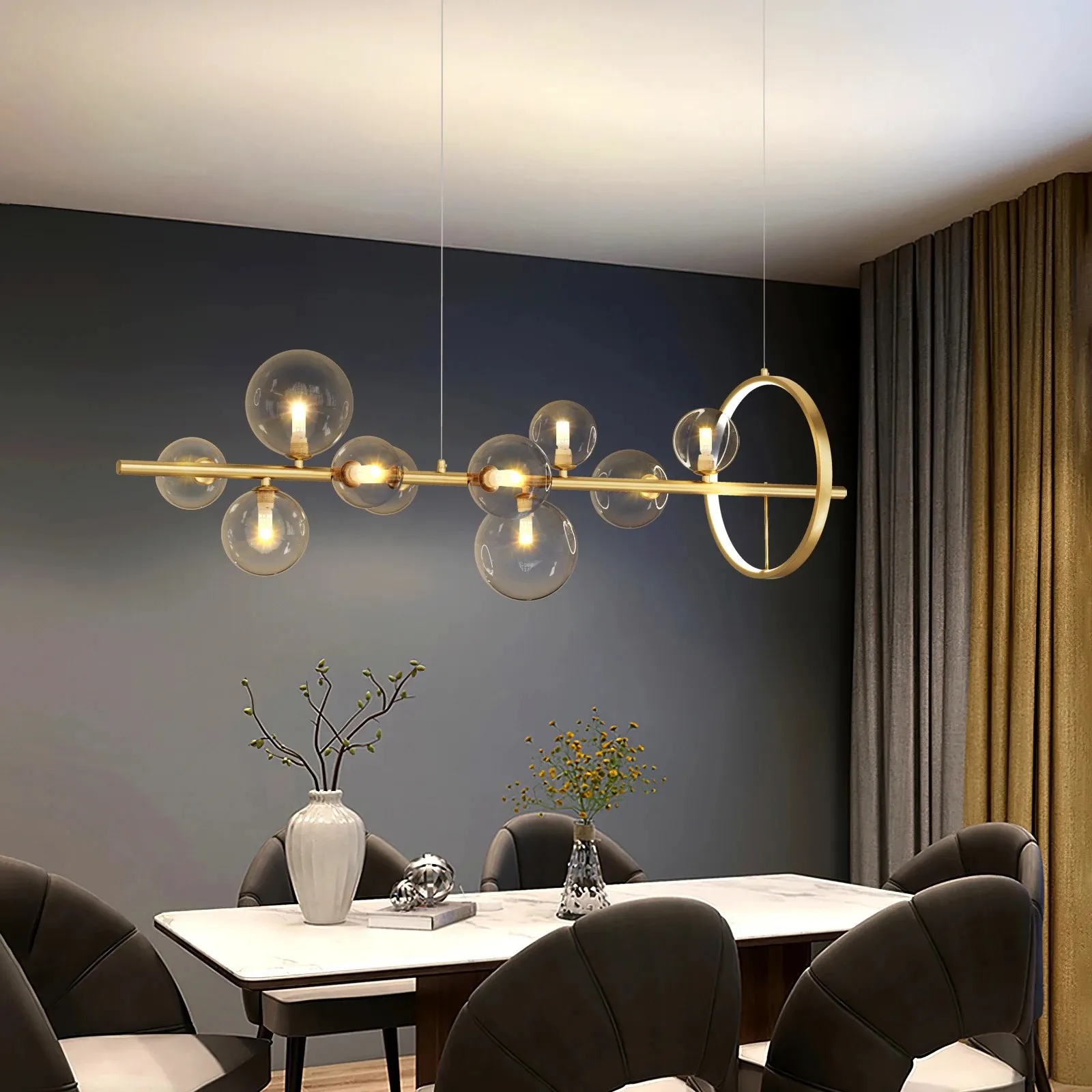 Linear Glass Globe Circle Island Pendant Lamp KL97