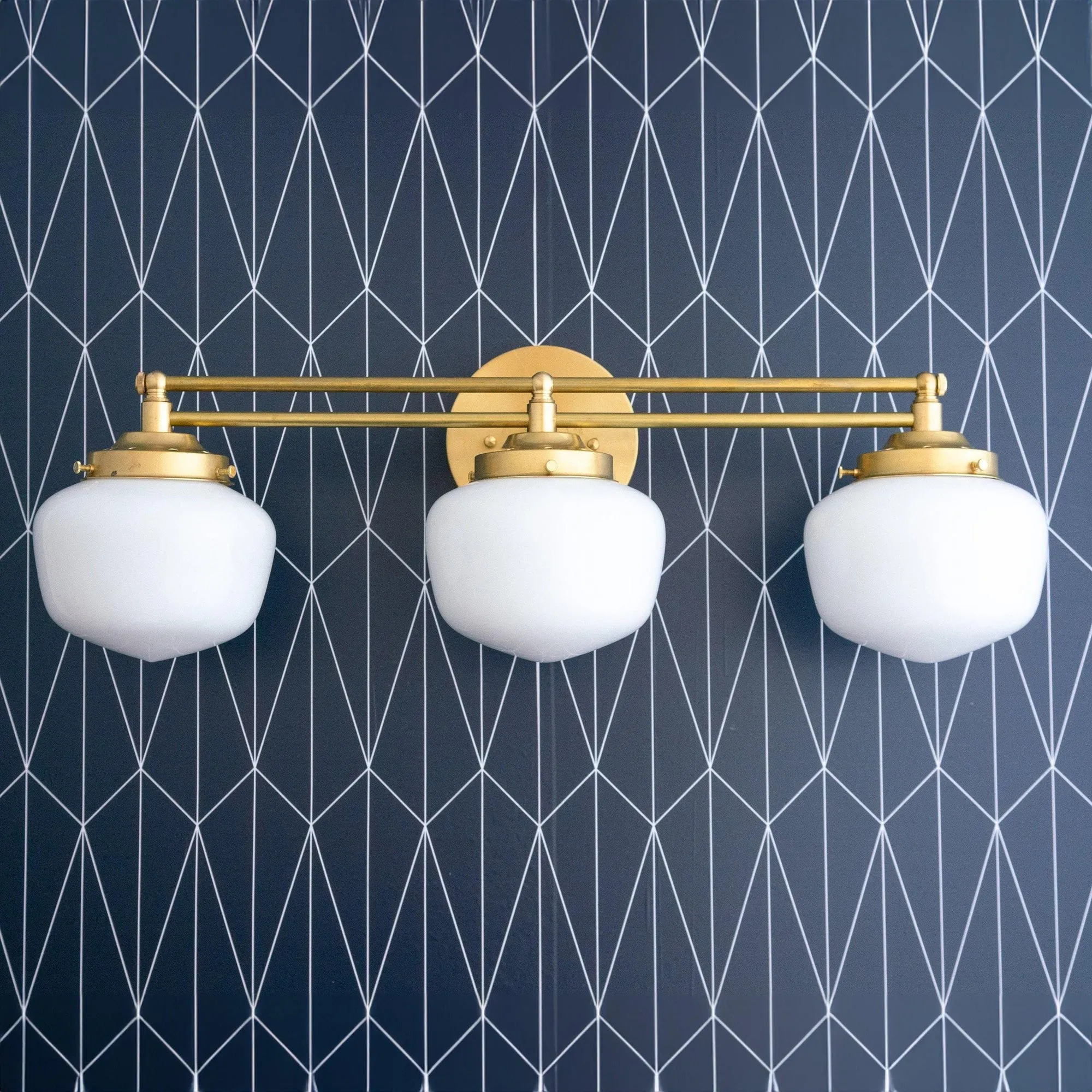 Opalume Glass Art Deco Vanity Light - Bathroom Wall Sconce with White Glass Shades KL1403