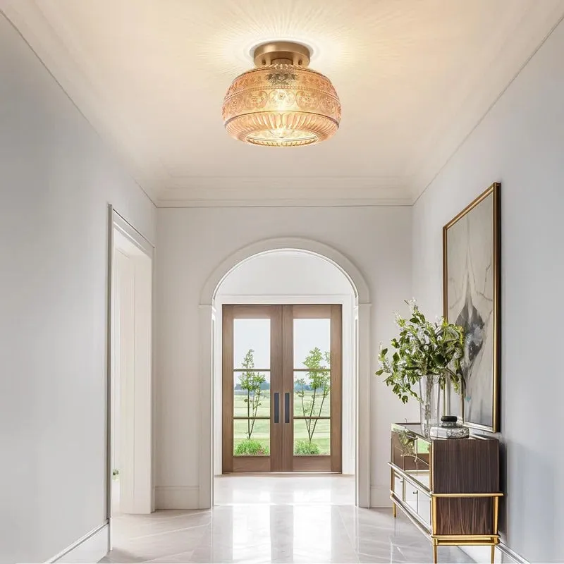 Lurex Engraved Glass Ceiling Light - Classic Floral Semi Flush Mount for Interior KL830