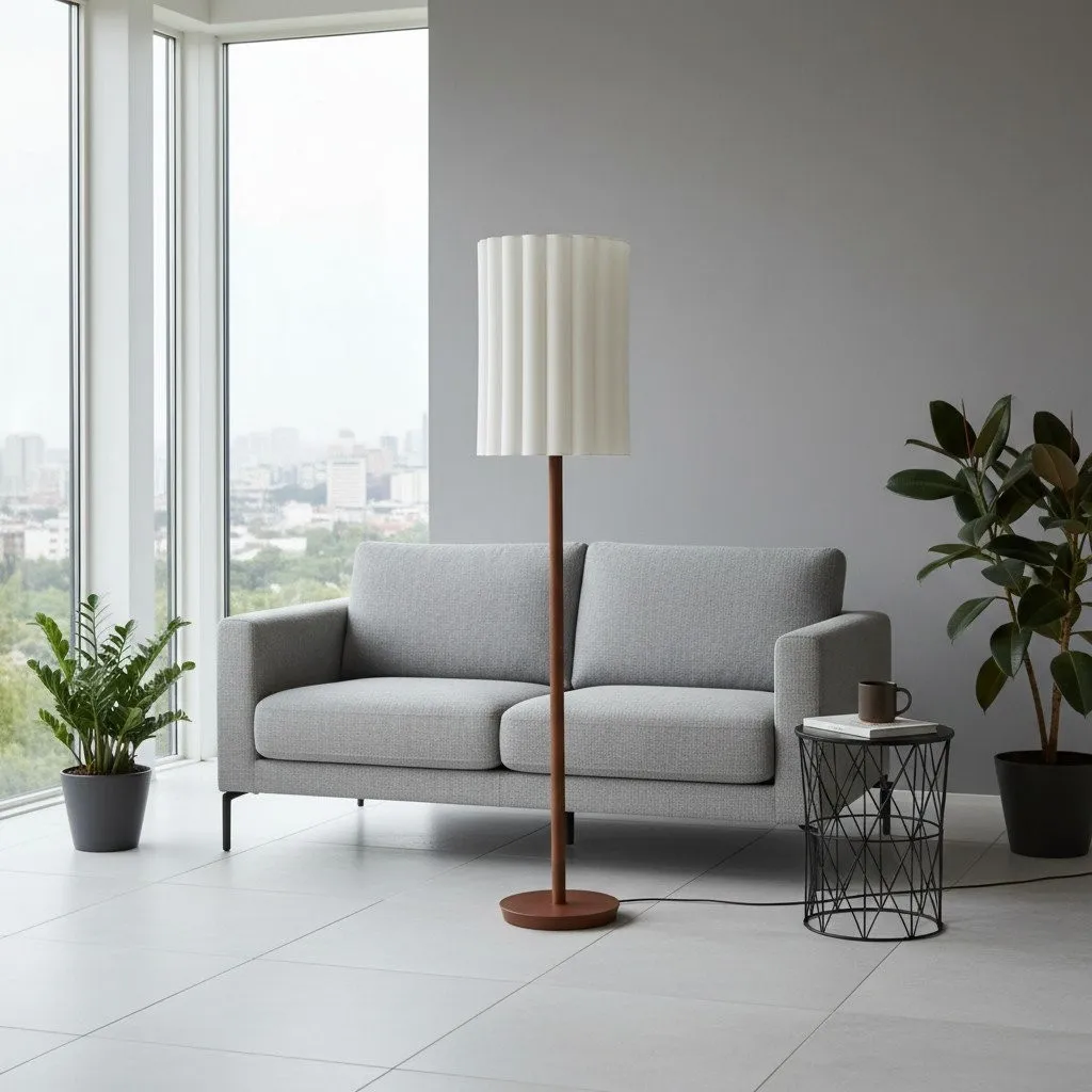 Linbron Fluted Fabric Shade Floor Light - Minimalist Fabric Floor Light for Interior Decor KL1667