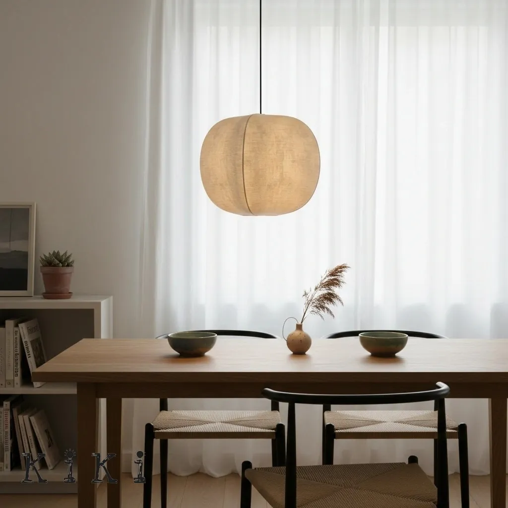 Diora Soft Fabric Shade Pendant Light - Modern Japandi for Living Room KL1744