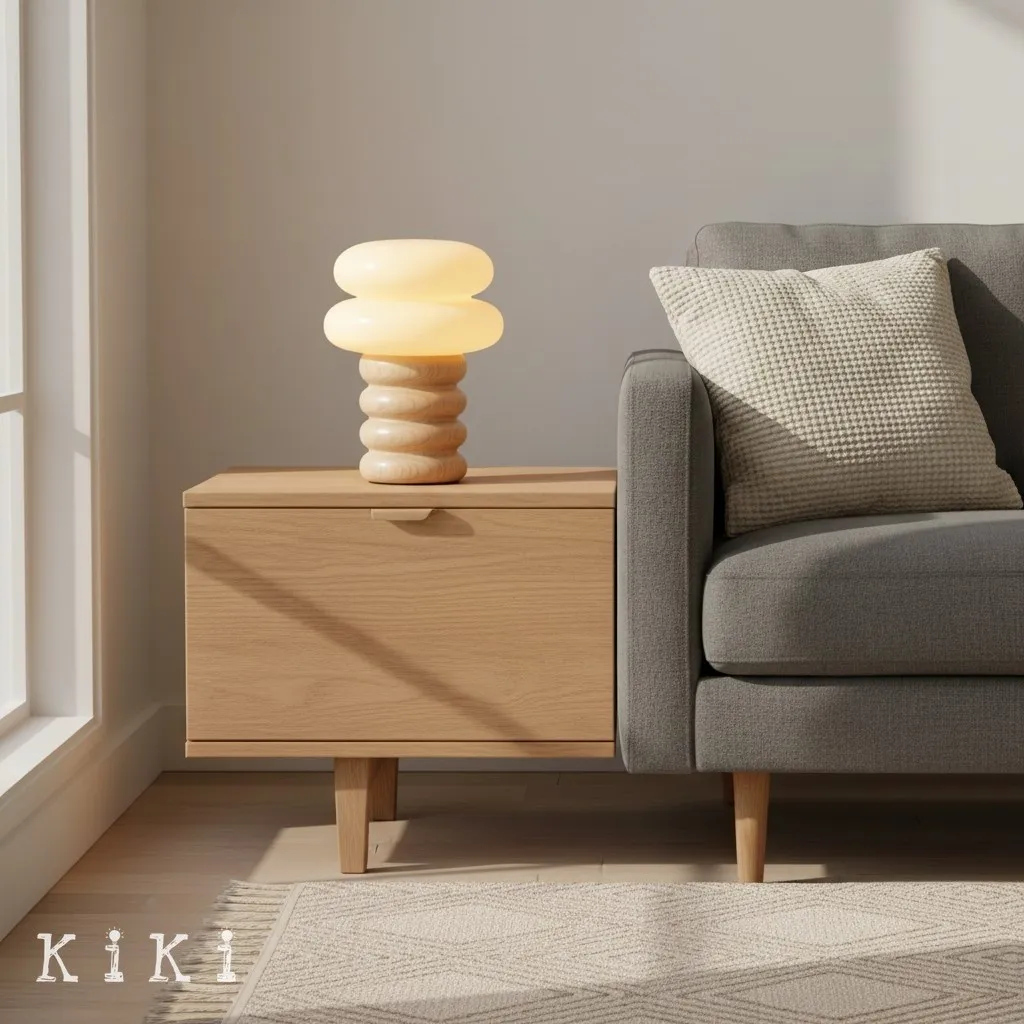 Auralume Refined Wood and Glass Table Lamp - Decorative Light for Bedroom and Office KL2115
