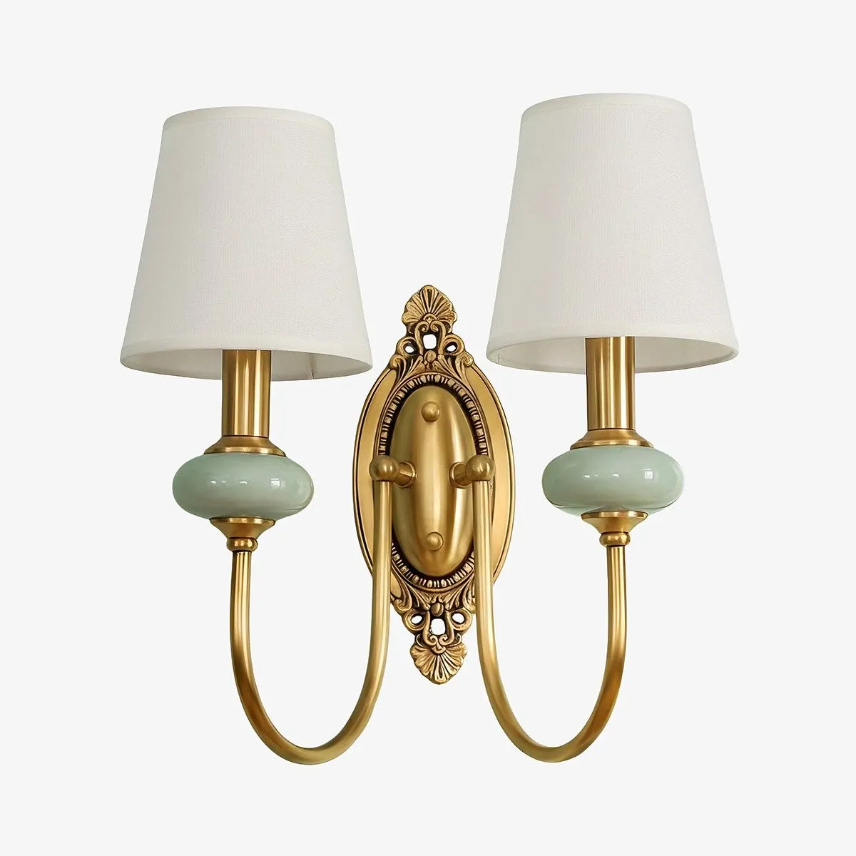 Rowanea Ceramic Wall Sconce with Fabric Shade and Metal Finish - Farmhouse Modern Hallway Light KL2197