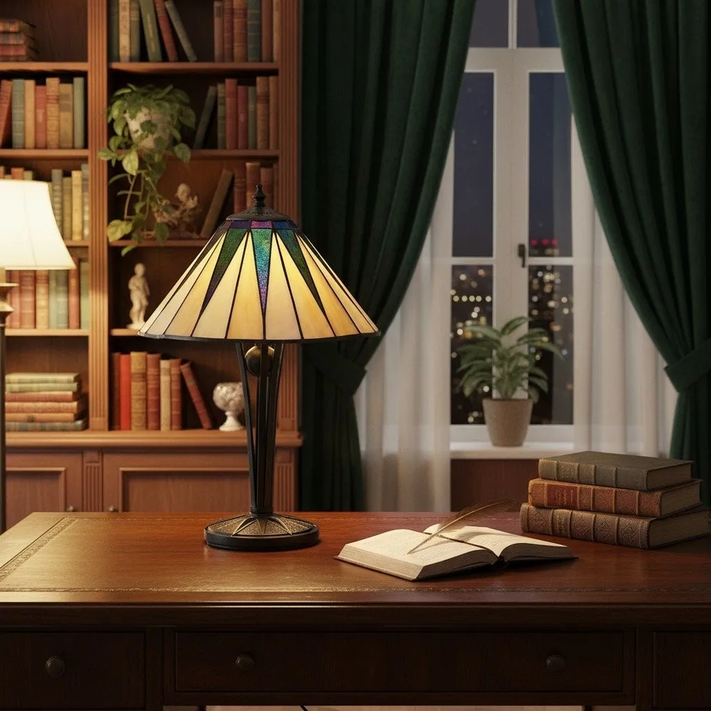 TF Dark Star Tiffany Style Geometric Shade Table Lamp for Bedroom and Accent Lighting KL1927