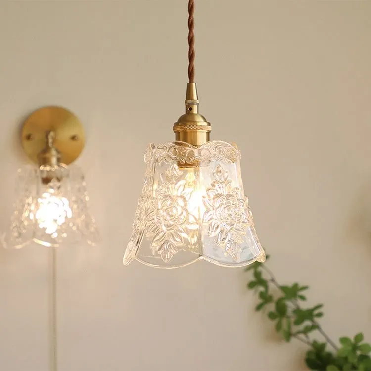 Traditional Japanese Brass Walnut Glass Ceramic Cylinder Conic Flower Bowl 1-Light Pendant Light For Dining Room KL1245