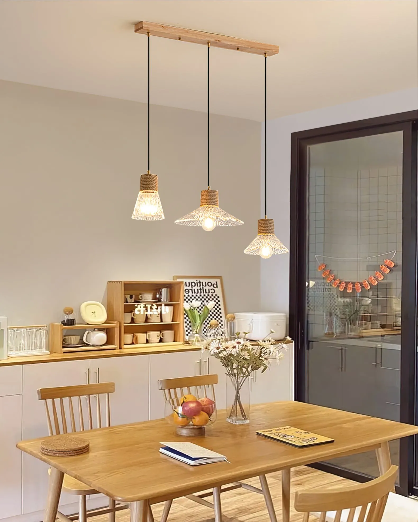 Hemp Rope Glass Pendant Lamp KL1030