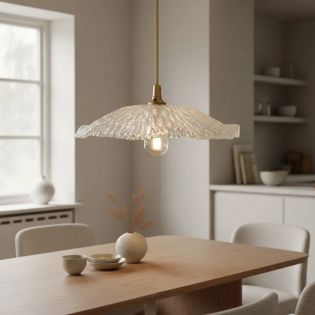 Floriaxis Floral Glass Pendant Light - Floral Glass Shade with Braided Cable for Kitchen or Dining KL1912