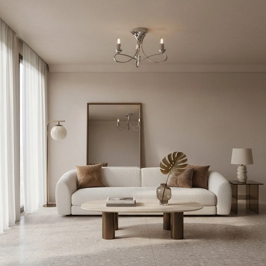 Foline 3-Light Ceiling Fixture with Sweeping Arms - Polished Nickel Semi-Flush for Dining or Entry KL1984