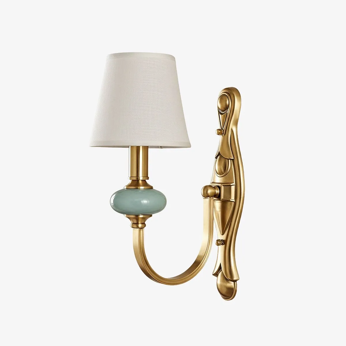 Rowanea Ceramic Wall Sconce with Fabric Shade and Metal Finish - Farmhouse Modern Hallway Light KL2197