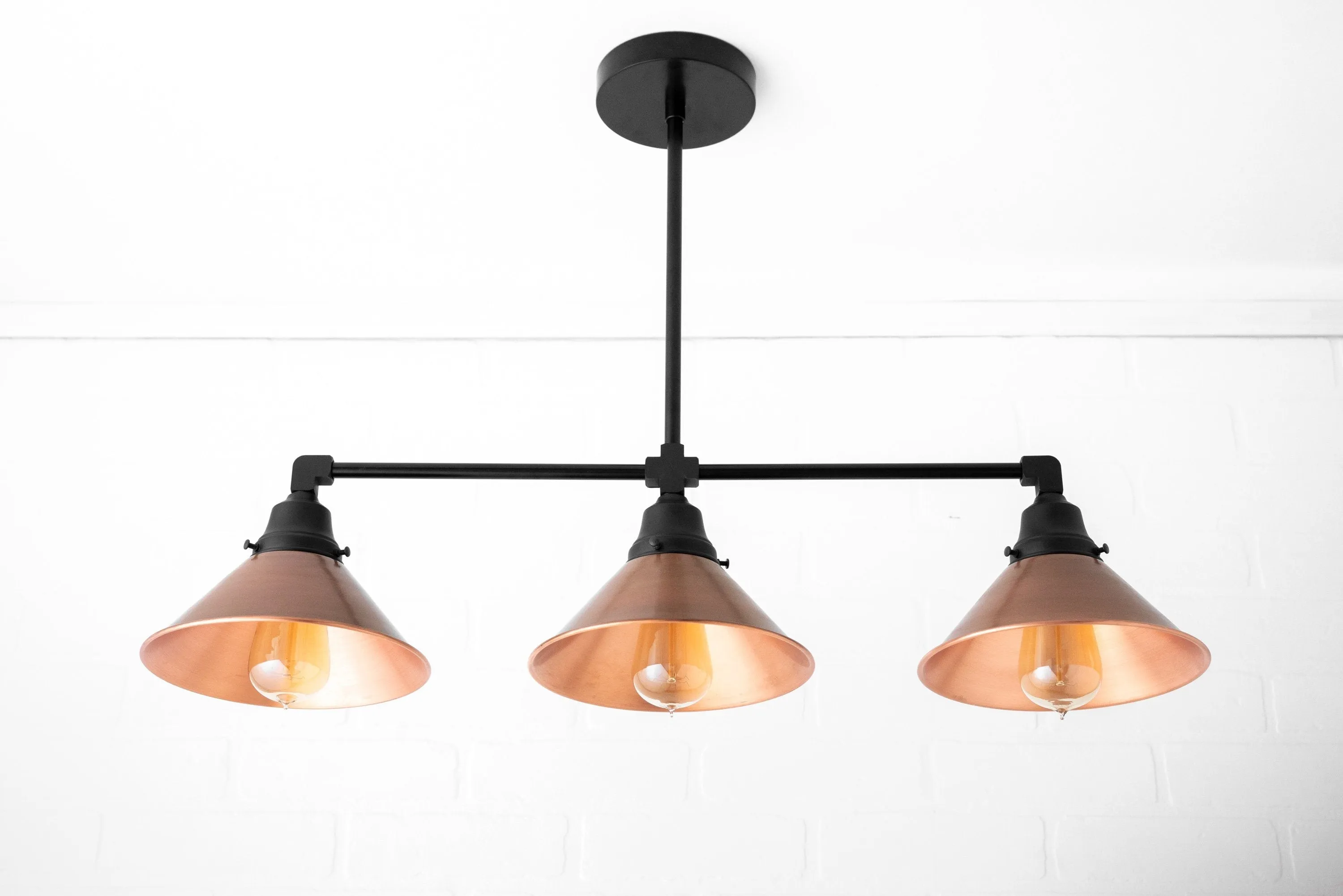 Conique Metal Hand-Aged Copper Chandelier - 3 Light Industrial Pendant - Island Lighting KL1456