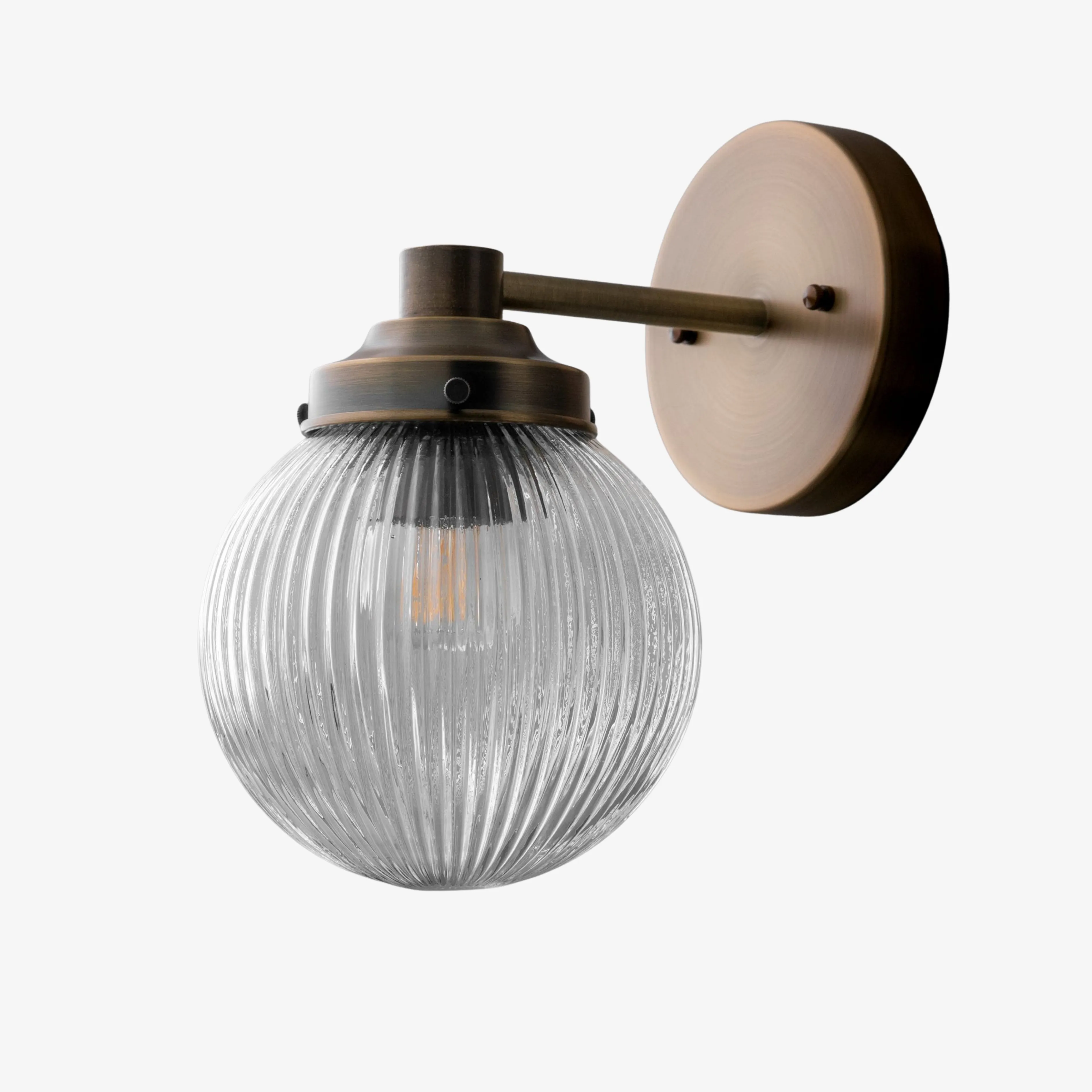 Glorica Glass Aged Brass Wall Sconce - Ribbed Glass Shade Industrial Style Lighting KL1518