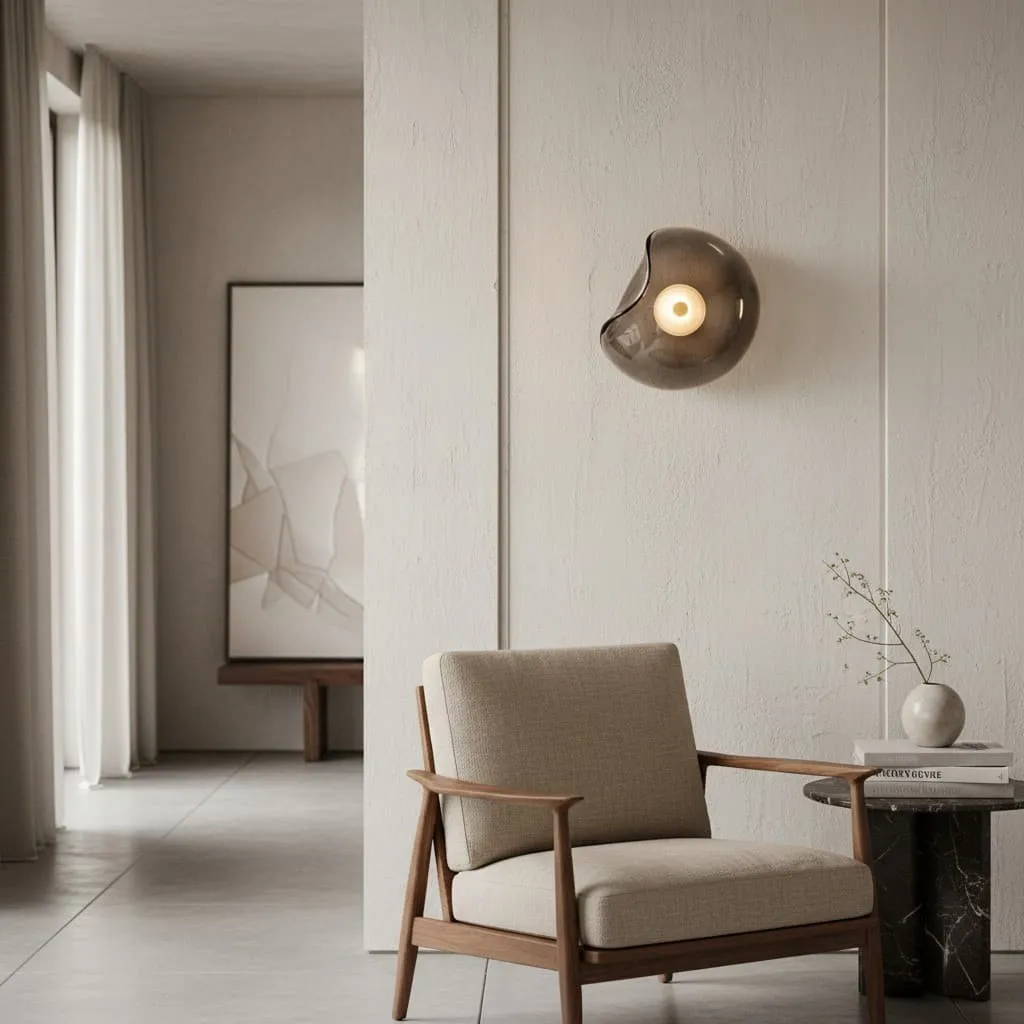 Lunacrest Elegant Curved Glass Wall Sconce - Contemporary Disc Sconce for Bathroom and entry KL2145