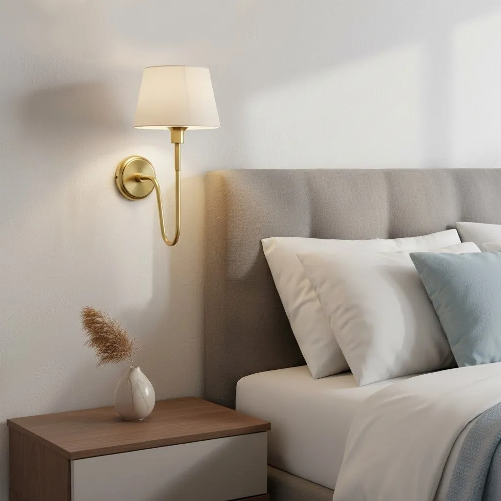 Ivoralux Tapered Fabric Wall Light - Modern Classic Curved Arm Sconce for Hallways or Bedrooms KL1900