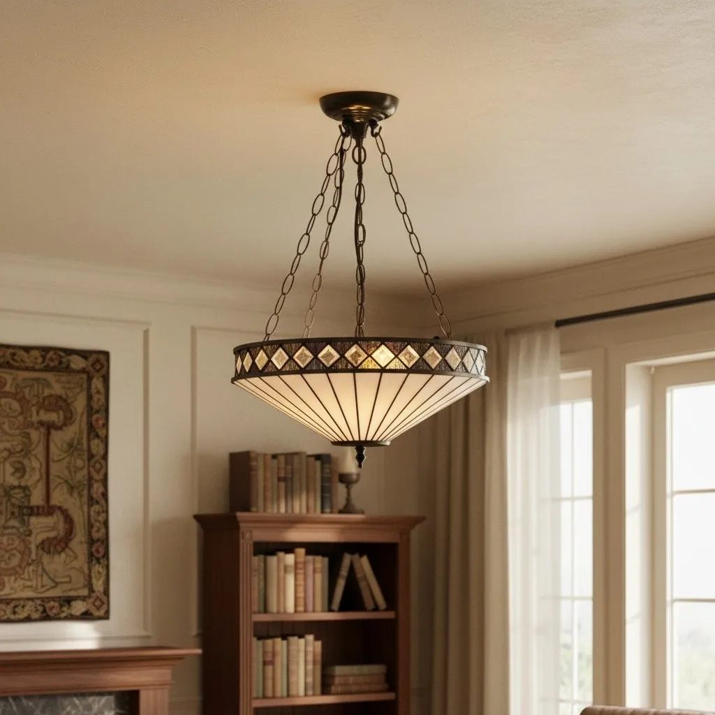 TF Fargo Stained Glass Pendant Light - Tiffany Style Inverted Pendant Lamp for Kitchen KL1934