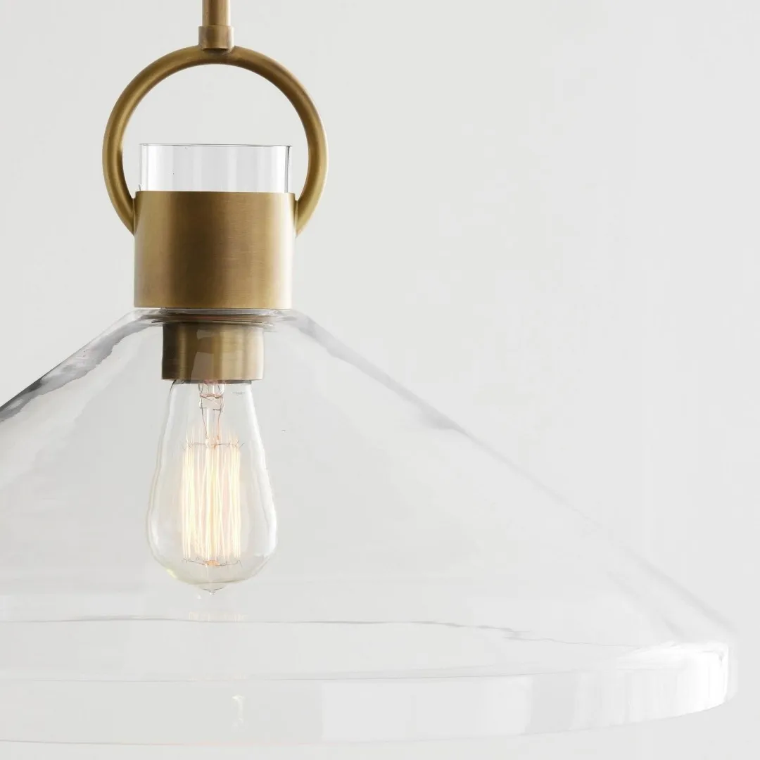 Orvessa Clear Glass Cone Pendant Light - Modern Metal Rod Pendant Light for Kitchen Island KL2345