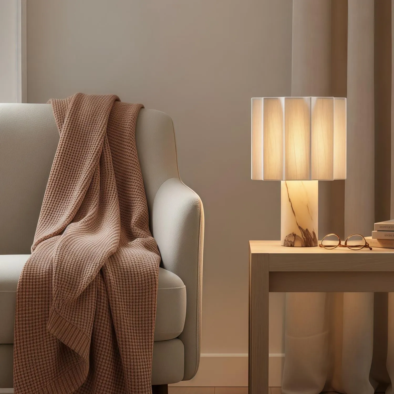 Cavilon Fan Shaped Linen Table Lamp - Modern Lighting for Living Room Decor KL2037