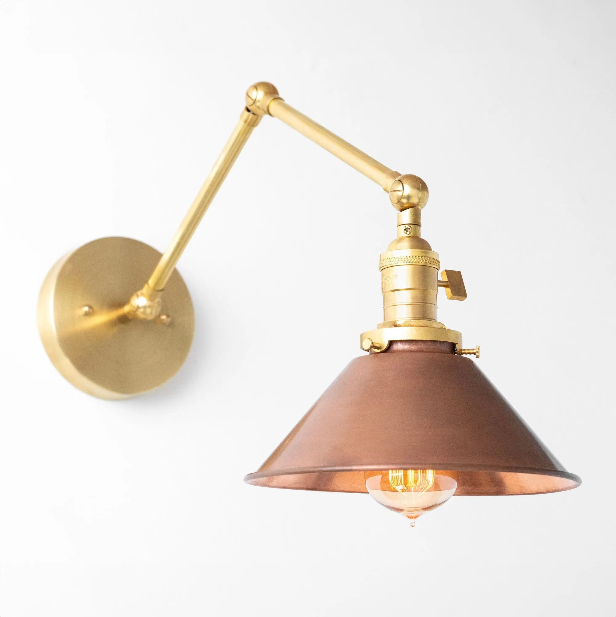 Conique Metal Industrial Wall Sconce with Adjustable Arm - Vintage Copper Cone Shade for Task Lighting KL1526