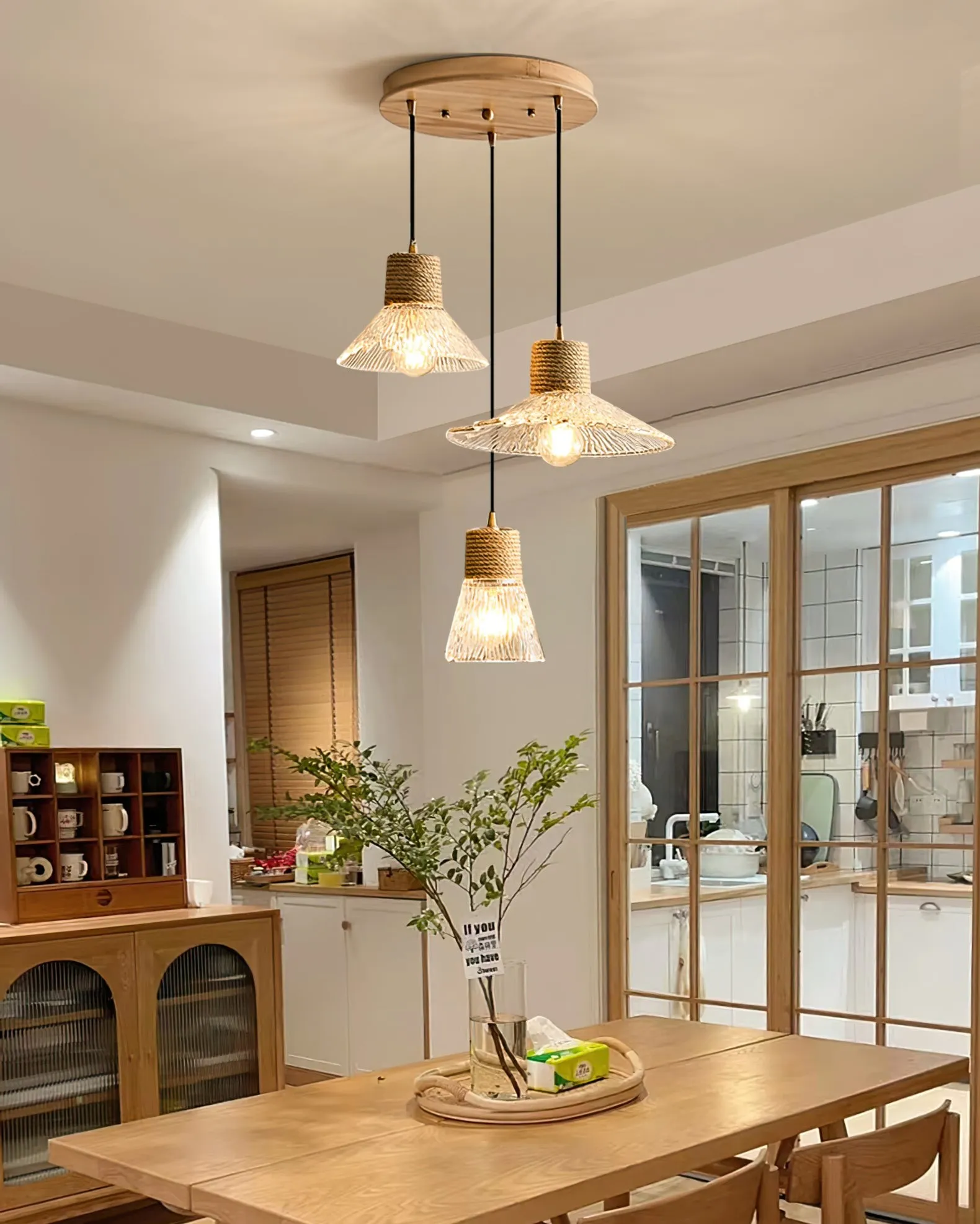 Hemp Rope Glass Pendant Lamp KL1030
