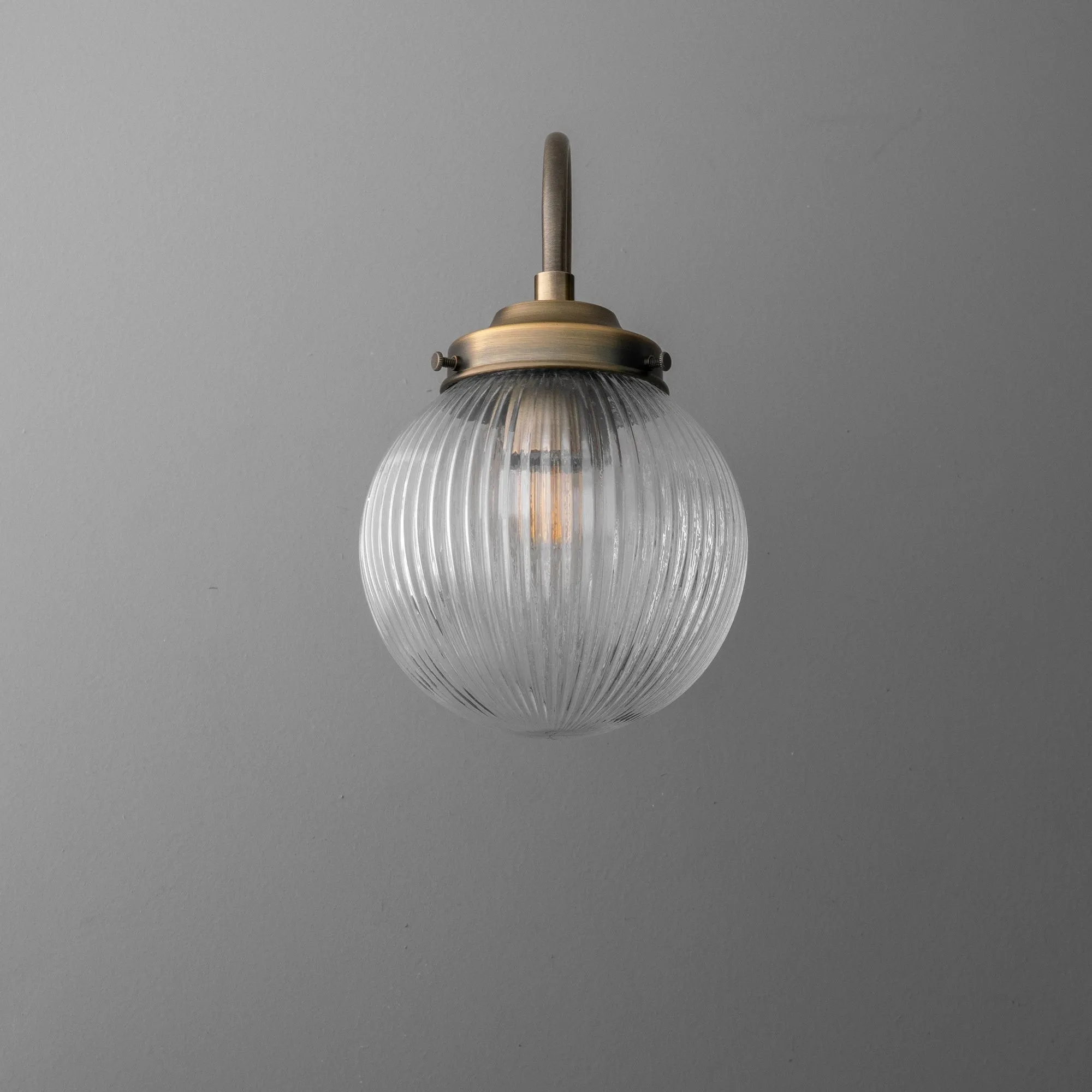 Glorica Glass Aged Brass Wall Sconce - Ribbed Glass Shade Industrial Style Lighting KL1518