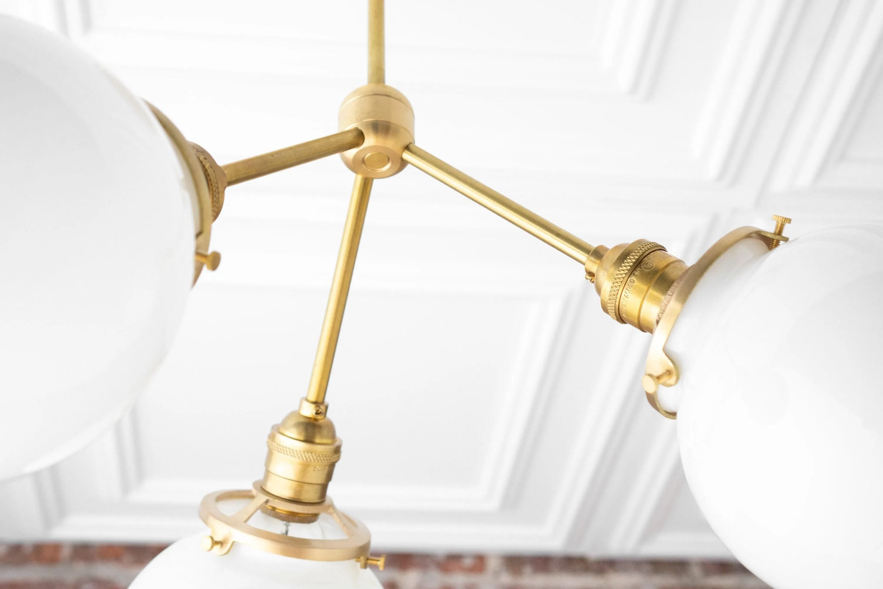 Glorica Glass Chandelier - Brass Globe Ceiling Light with Opal Shade KL1441