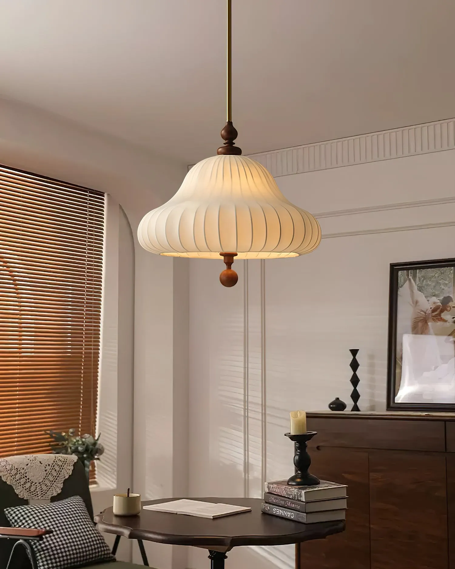 Modern Creative Retro Wabi-Sabi Style Fabric Wood Pendant Light KL425