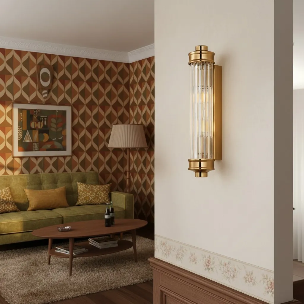 Bravira Ribbed Glass Wall Lamp - Nordic Modern Cylinder Sconce for Living Room and Entry KL2238