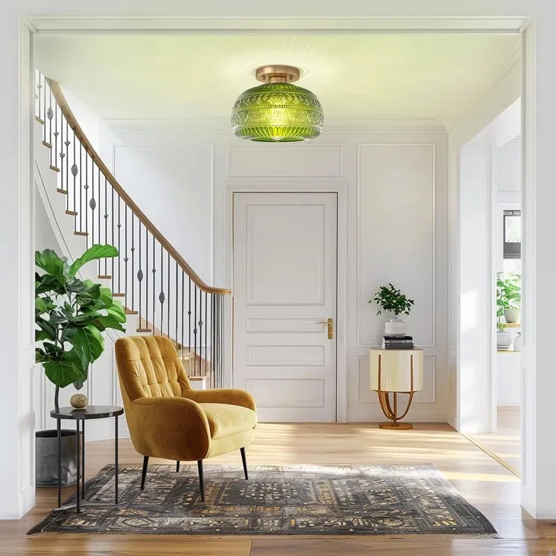 Lurex Engraved Glass Ceiling Light - Classic Floral Semi Flush Mount for Interior KL830