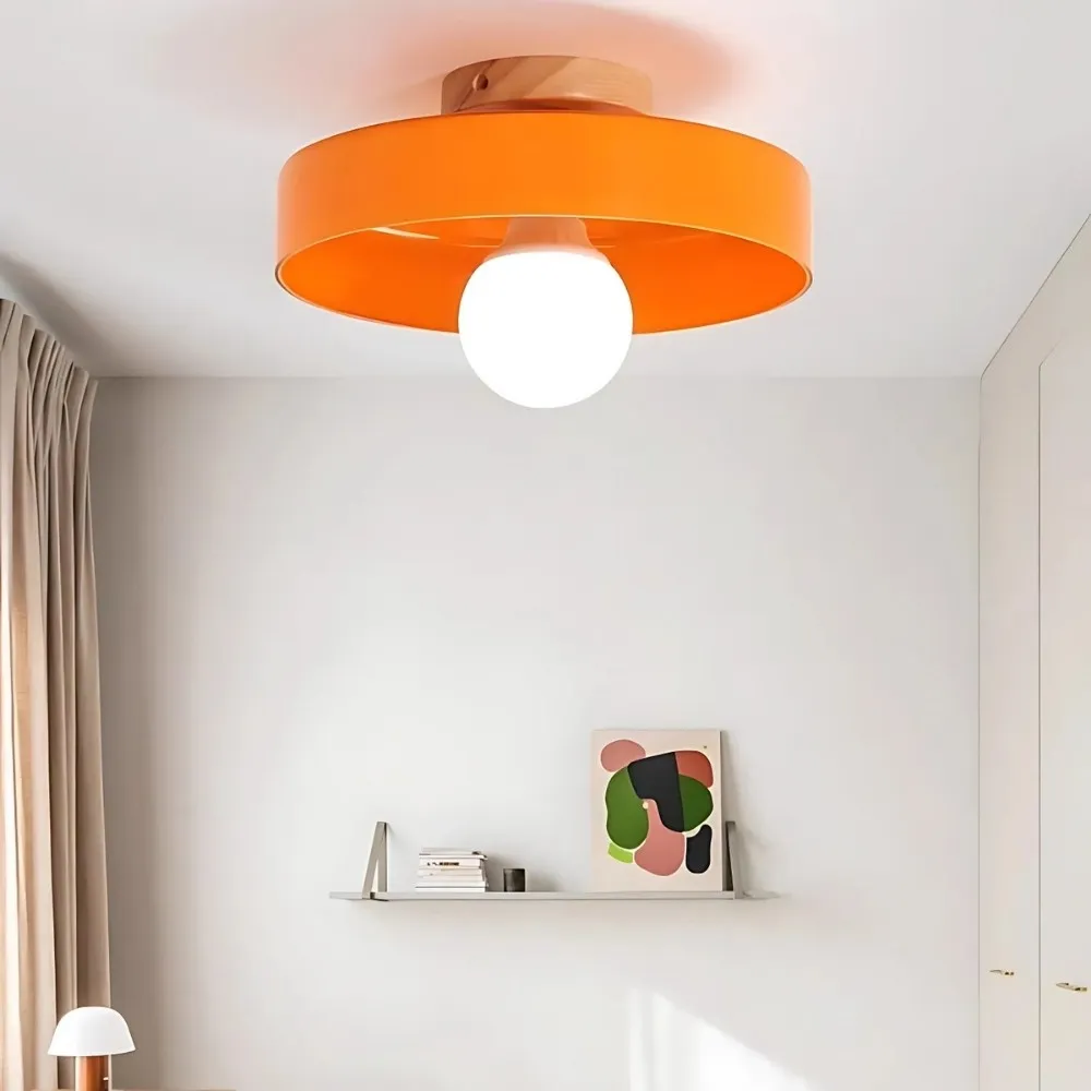Wood Base Disc Orb Orange Glass Ceiling Light KL921