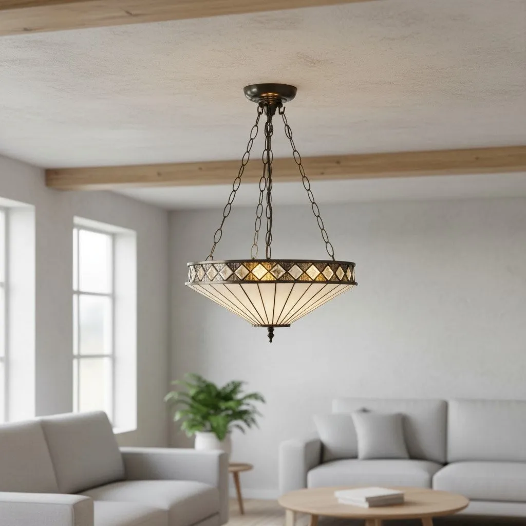TF Fargo Stained Glass Pendant Light - Tiffany Style Inverted Pendant Lamp for Kitchen KL1934