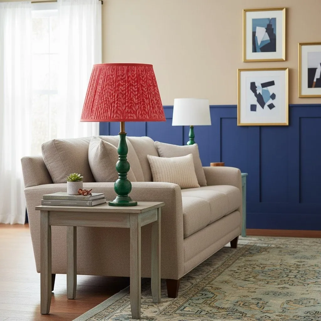 Grainora Soft Fabric Shade Table Lamp - Sculptural Wooden Base Lamp for Interiors KL2129
