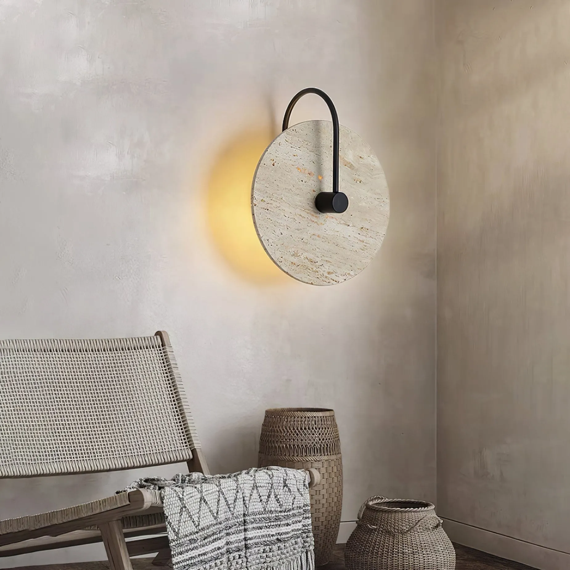 Simple Clock-Shaped Travertine Wall Lamp KL639