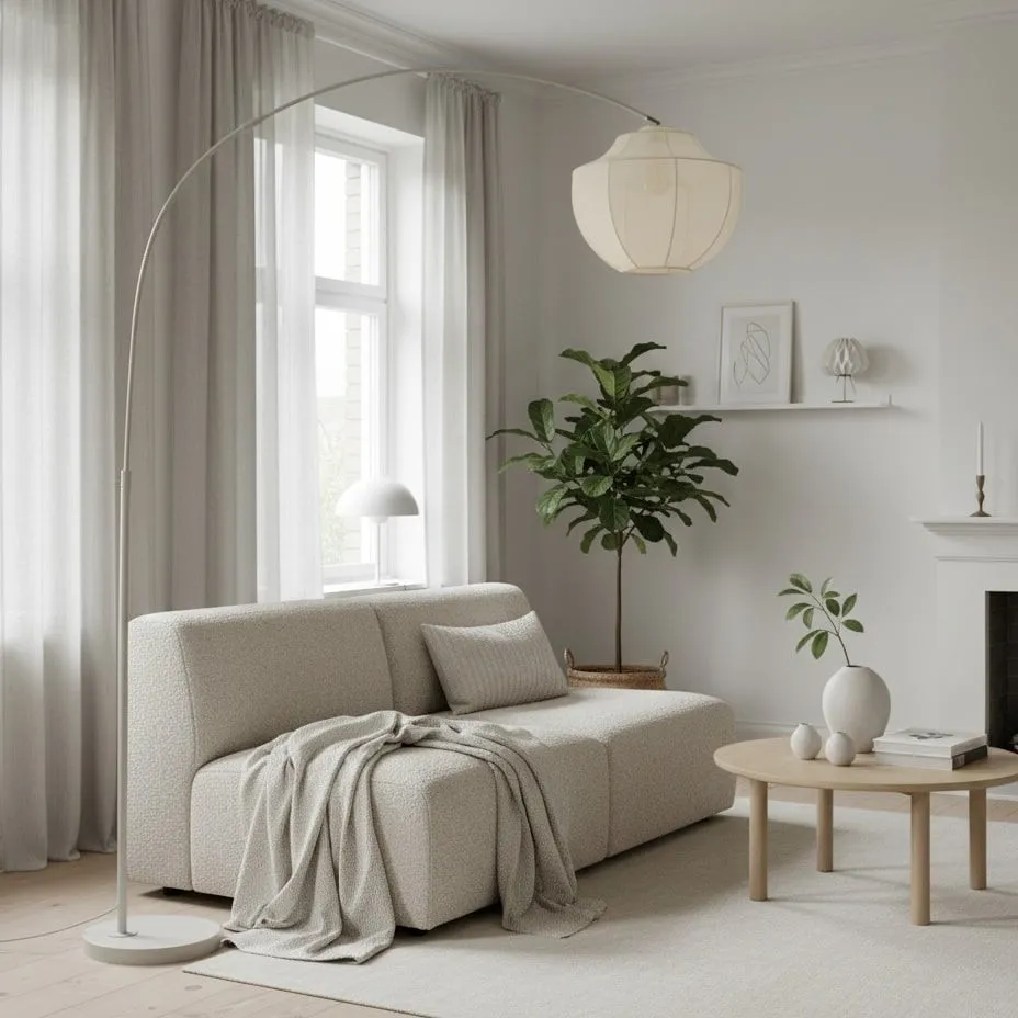Lumifil Arc Floor Lamp Textile Mesh Shade - Metal Stand for Soft Ambient Living Room Lighting KL1730