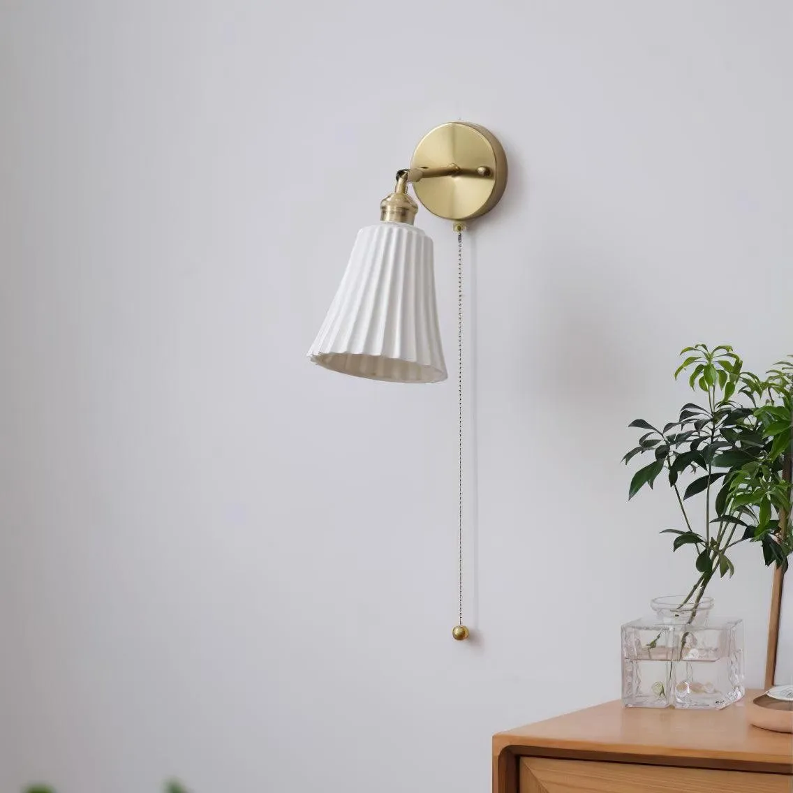 Modern Pull Cord Metal Ceramics Indoor Wall Lamp for Bedroom KL717