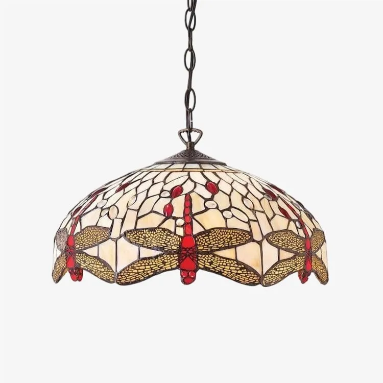 TF Dragonfly Tiffany Pendant Light - Art Nouveau Stained Glass Pendant for Living KL1800