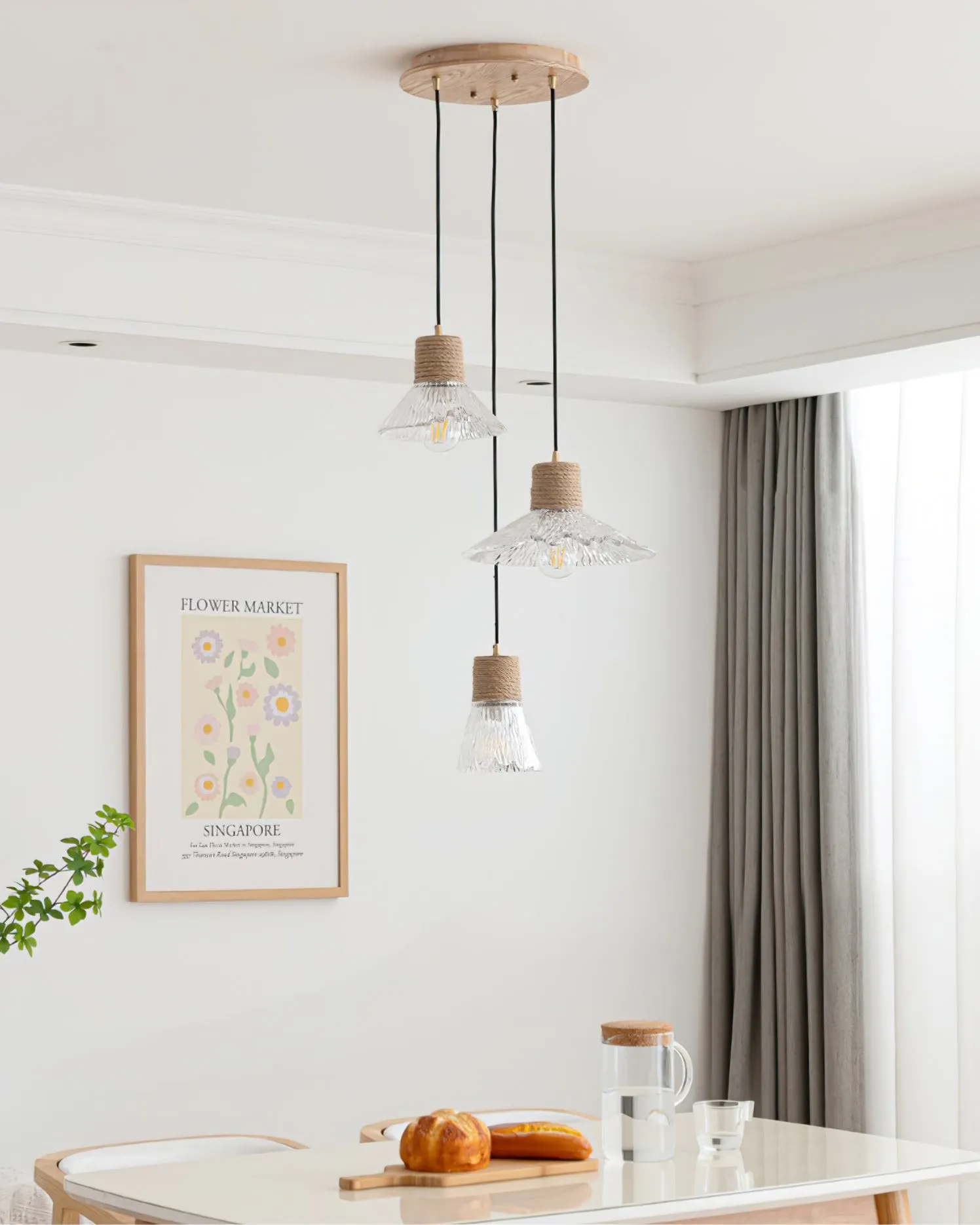 Hemp Rope Glass Pendant Lamp KL1030