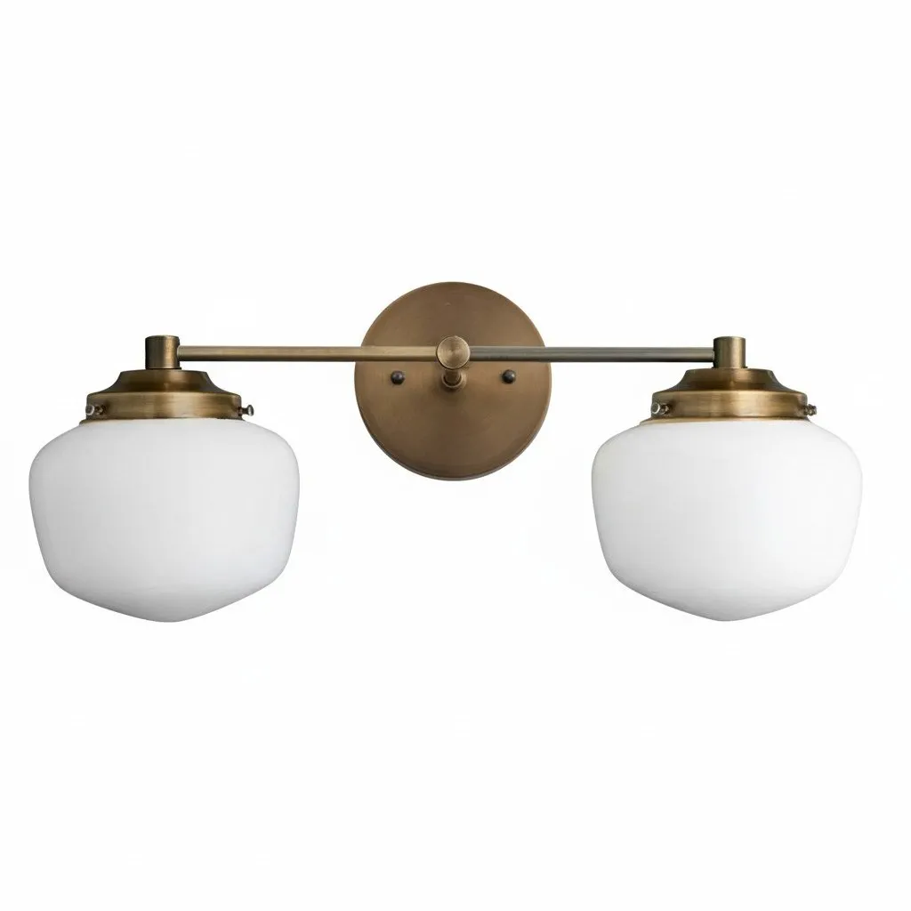 Opalume Glass Art Deco Vanity Light - Bathroom Wall Sconce with White Glass Shades KL1403