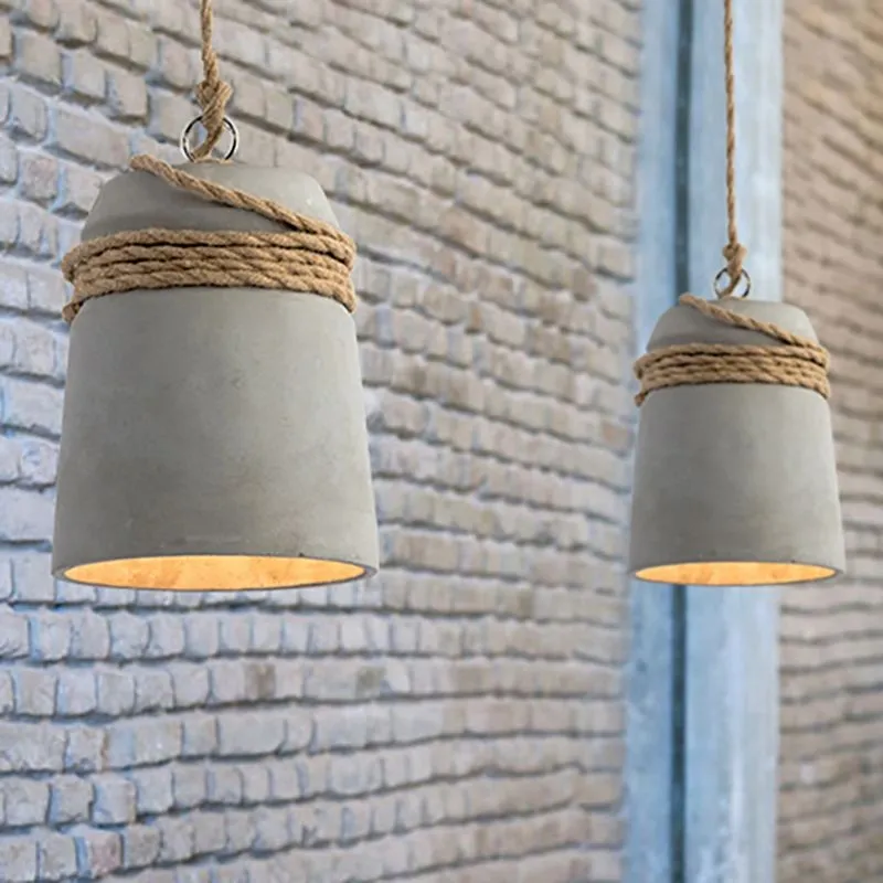Nordic Cement Hemp Rope Pendant Lamp KL879