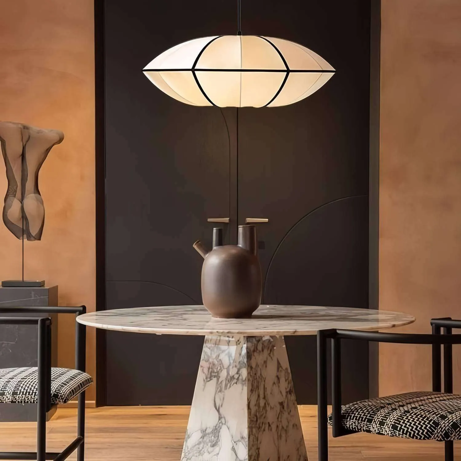 Nordic Bubble Pendant Light – Textured Fabric Shade Hanging Lamp KL114