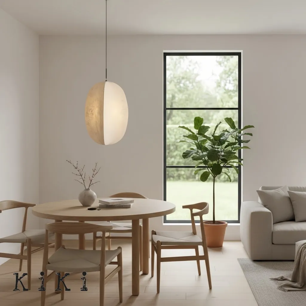 Diora Soft Fabric Shade Pendant Light - Modern Japandi for Living Room KL1744