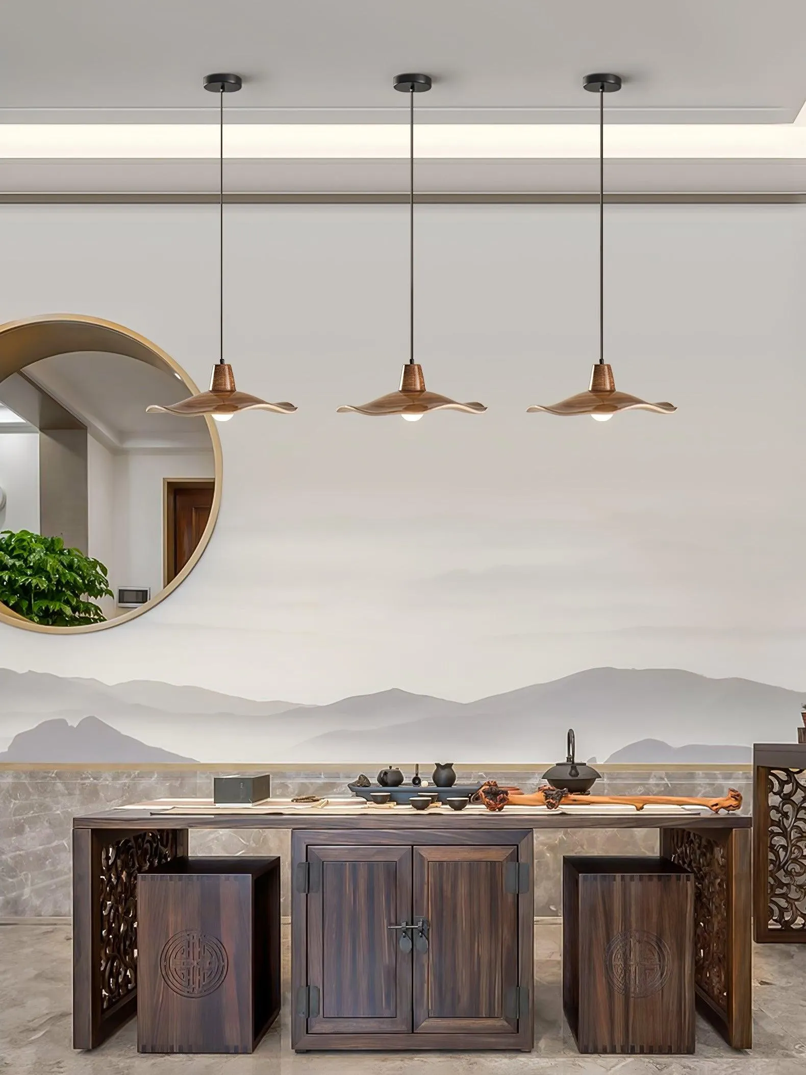 Black Imitation Walnut Wood Grain Kitchen Pendant Lamp KL716