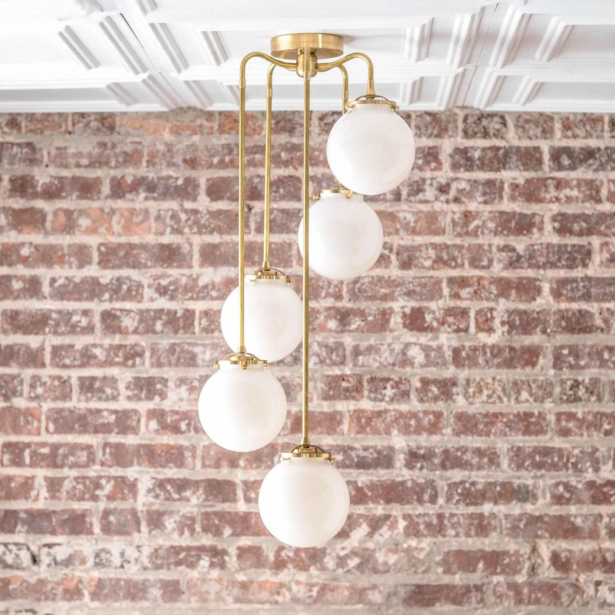 Glorica Glass 5 Globe Chandelier - Brass and Opal Glass Vintage Pendant Light KL1428