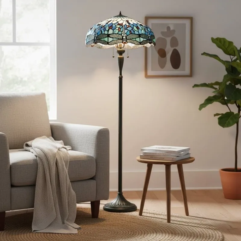 TiffStar Art Glass Floor Lamp with Ornamental Pattern Shade - Standing Light for Living Rooms KL1895