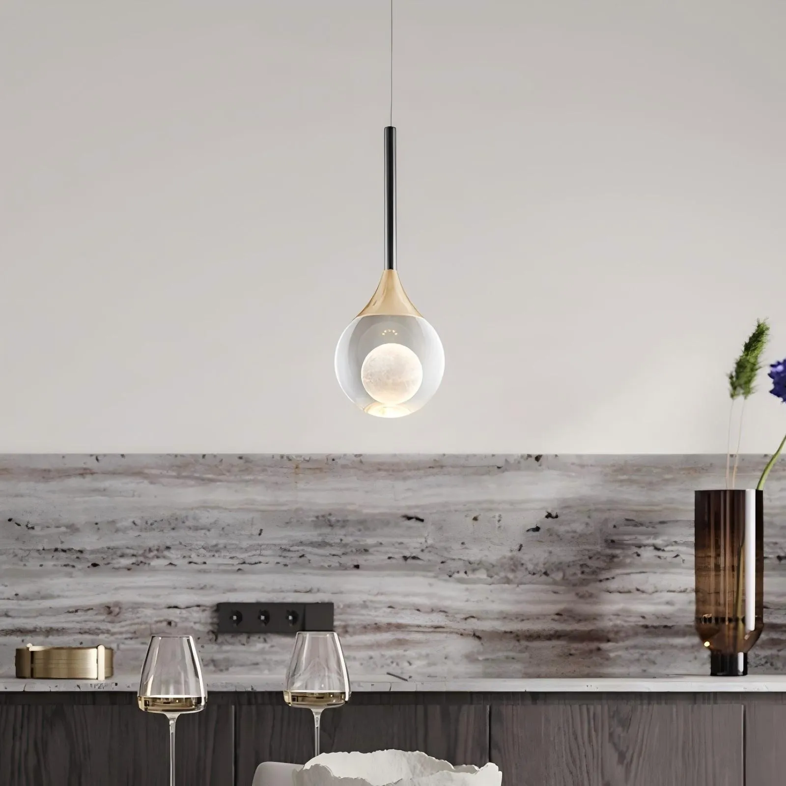 Moon Clear Glass Ball Pendant Light KL773