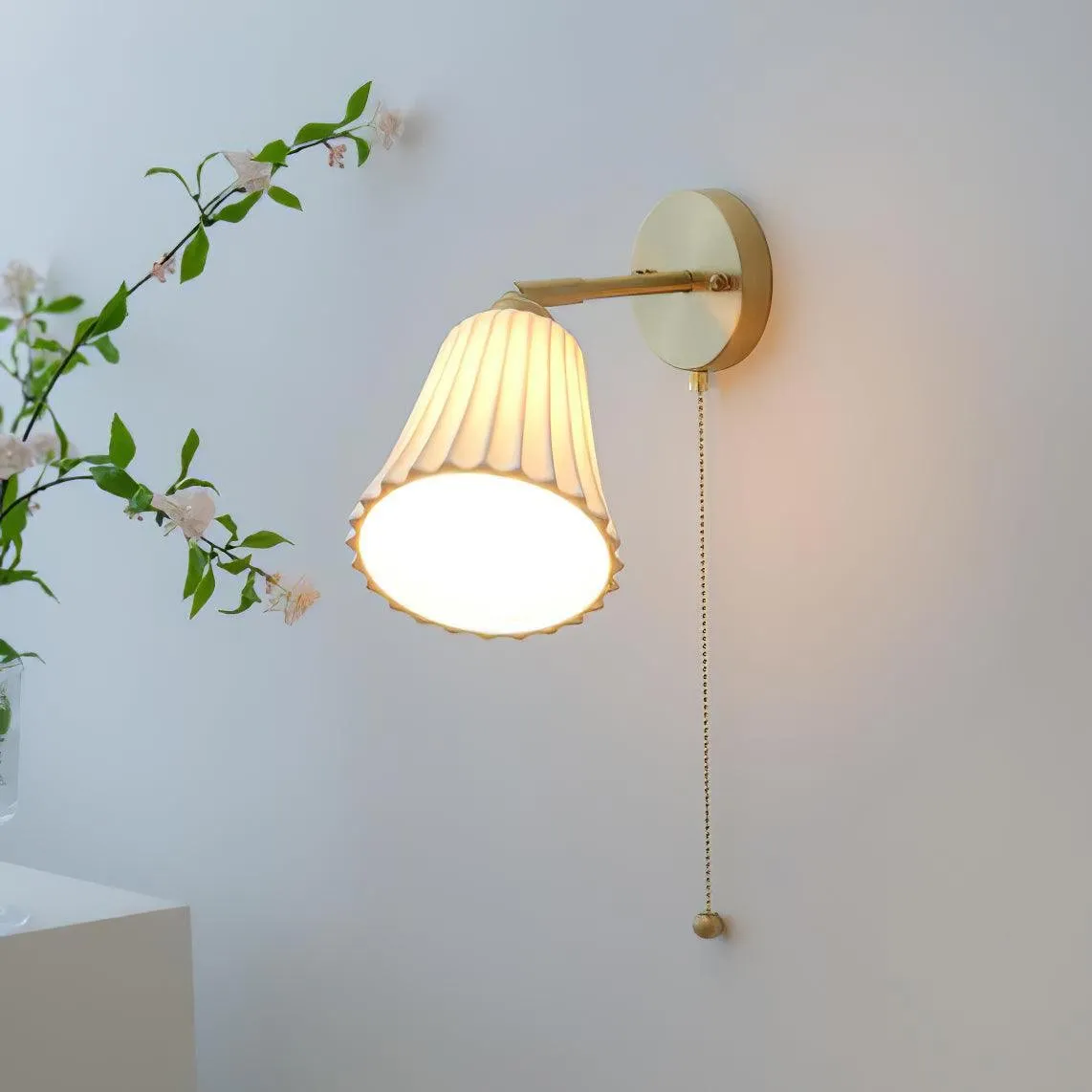 Modern Pull Cord Metal Ceramics Indoor Wall Lamp for Bedroom KL717