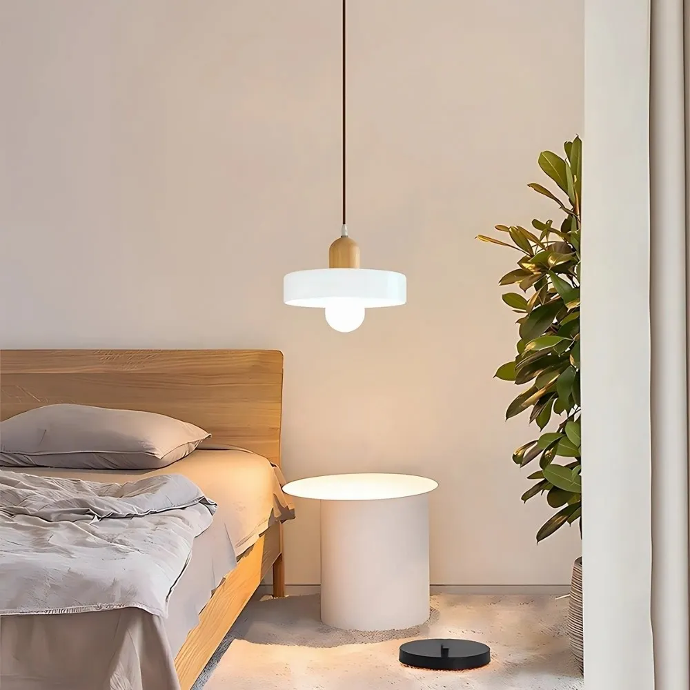 Modern Nordic Disc Orb Glass Wood Pendant Light KL884
