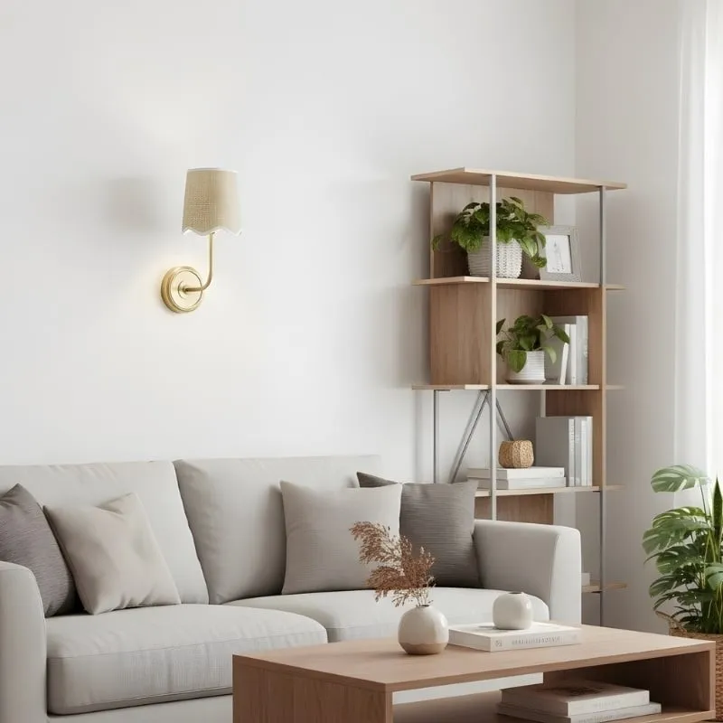 Glissum Elegant Linen Shade Wall Lamp - Brass or Chrome Finish Sconce for Bedroom Decor KL2085