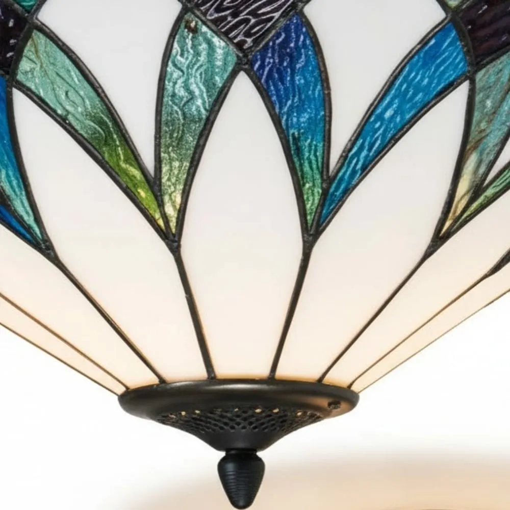 TF Allanton Tiffany Semi Flush Ceiling Light - Art Nouveau Patterned Shade for Living or Dining KL1961